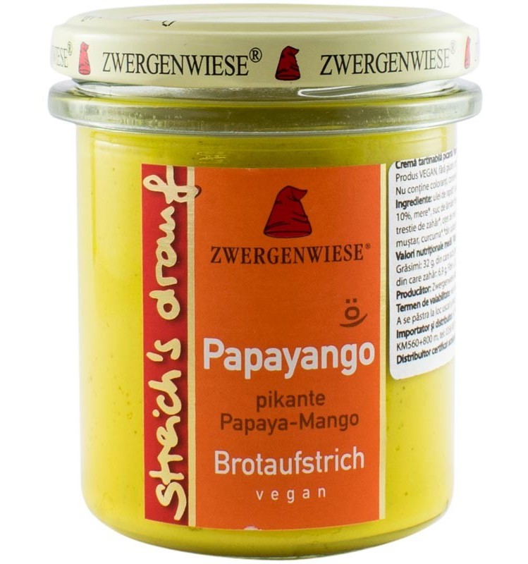 Crema Tartinabila Vegetala Cu Papaya Picanta Si Mango, Papayango, Eco - Bio, Fara Gluten, 160 G, Zwergenwiese