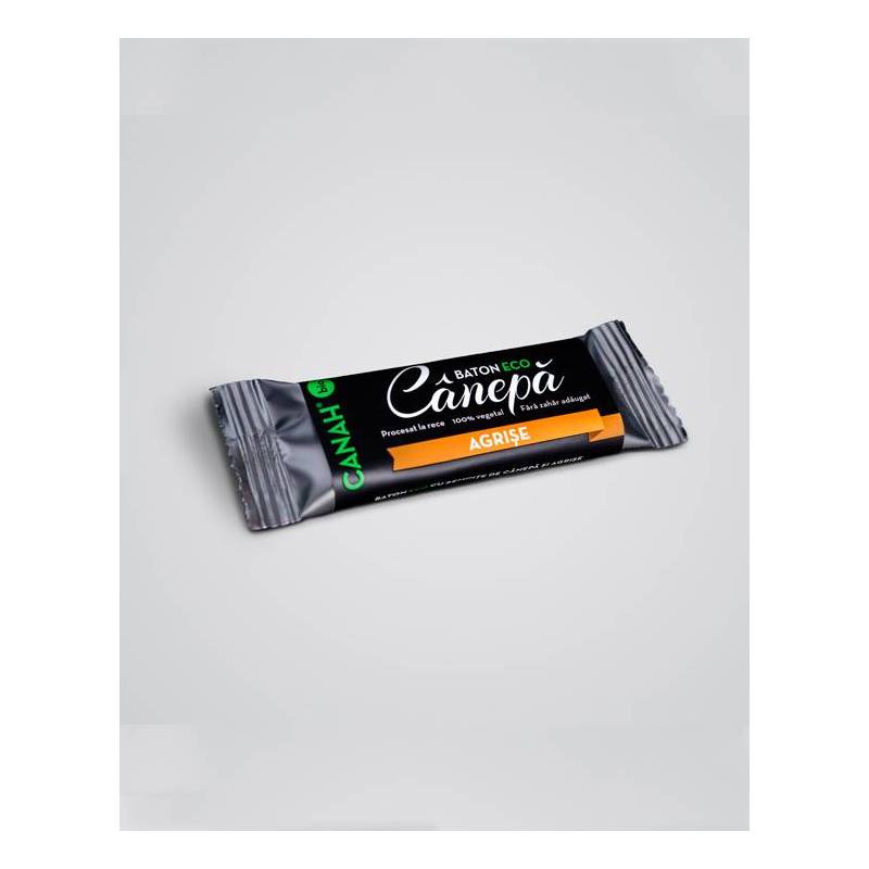 Baton raw bio cu seminte de canepa si agrise 48g CANAH