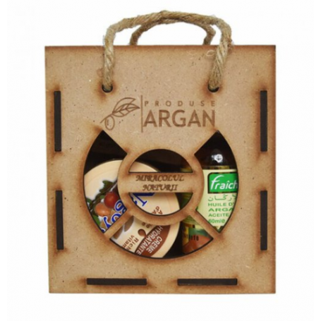 Set cadou cutie lemn Crema argan + Ulei argan + Sapun cu ulei de argan, Argana