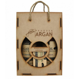 Set cadou cutie lemn Sampon + Balsam + Sapun cu ulei de argan, Argana