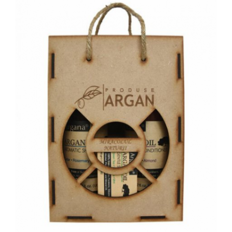Set cadou cutie lemn Sampon + Balsam + Sapun cu ulei de argan, Argana