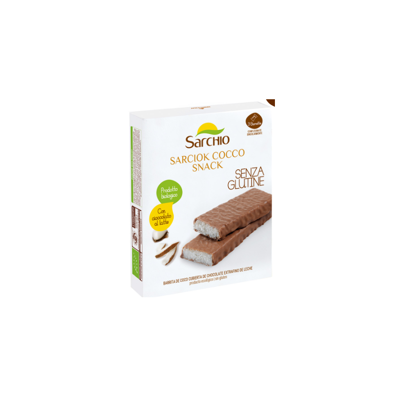 Baton cu cocos invelit in ciocolata fara gluten eco-bio 3buc, Sarchio