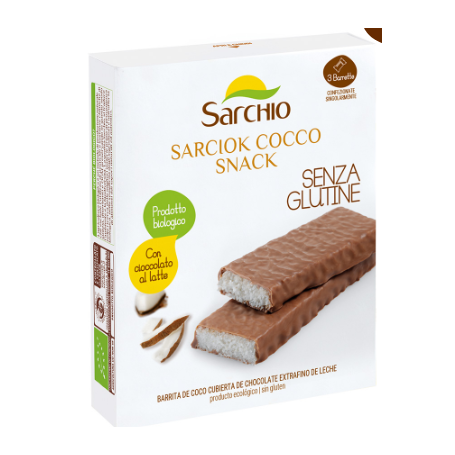 Baton cu cocos invelit in ciocolata fara gluten eco-bio 30g, Sarchio