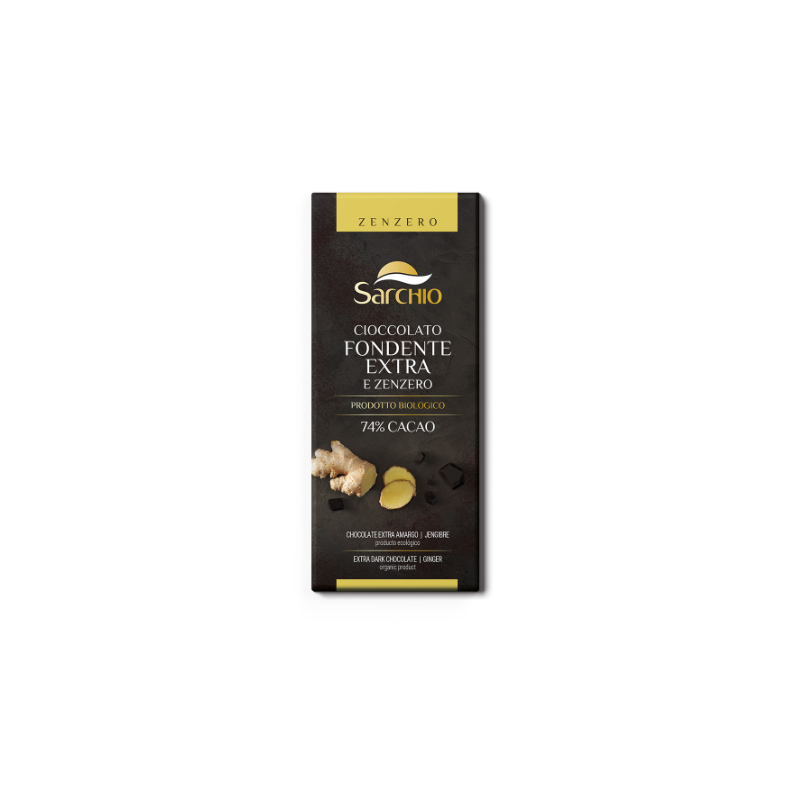 Ciocolata neagra 74% cu ghimbir fara gluten eco-bio 80g, Sarchio