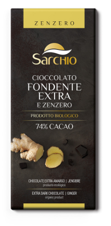Ciocolata neagra 74% cu ghimbir fara gluten eco-bio 80g, sarchio