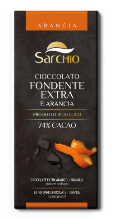 Ciocolata neagra 74% cu portocale fara gluten eco-bio 80g, sarchio