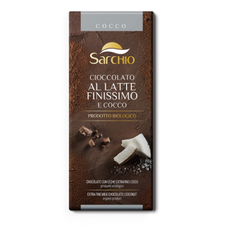 Ciocolata de lapte extra fina cu nuca de cocos fara gluten eco-bio 80g, Sarchio