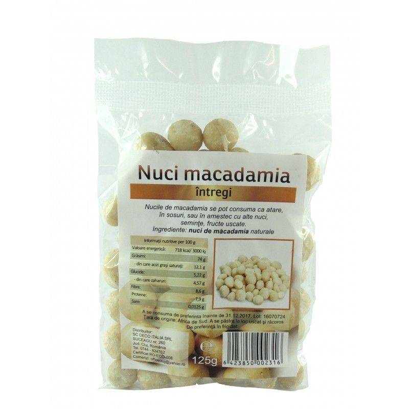 Nuci macadamia intregi 125g, deco italia