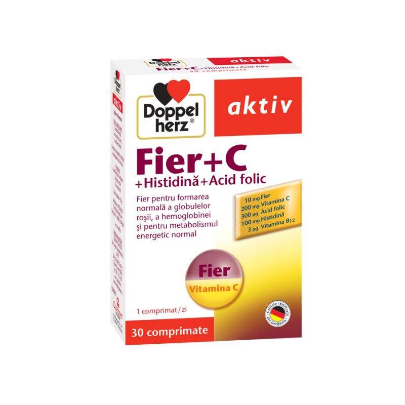Doppel aktiv fier + vitamina c + histidina + acid folic 30cpr, doppelherz