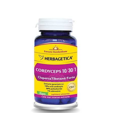 Cordyceps 10/30/1 Ciuperca Tibetana Forte - Herbagetica 120 capsule