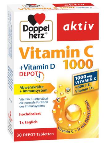 Doppel aktiv vitamina c 1000mg + vit d depot 30tb, doppelherz
