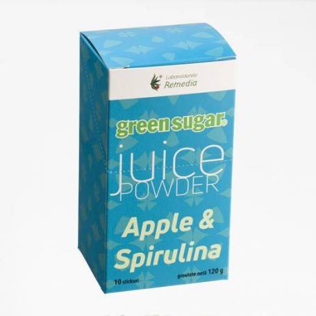 GREEN SUGAR JUICE APPLE + SPIRULINA 10 STICKURI, REMEDIA