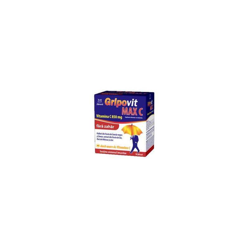 GRIPOVIT MAX C VITAMINA C 850mg FARA ZAHAR 10pl, Zdrovit
