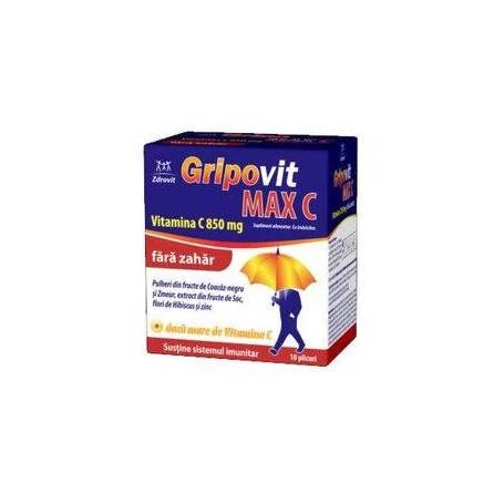 GRIPOVIT MAX C VITAMINA C 850mg FARA ZAHAR 10pl, Zdrovit