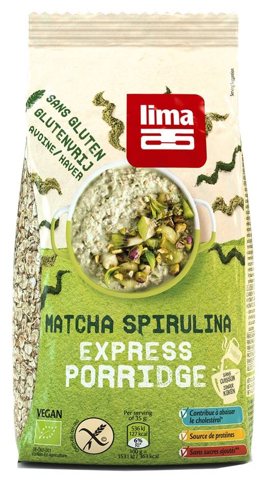 Porridge express cu matcha si spirulina fara gluten, eco-bio, 350g - lima