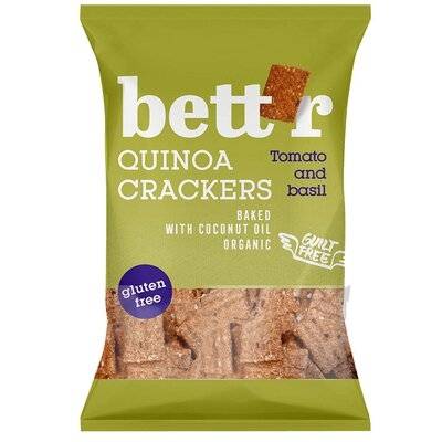 Crackers cu quinoa, rosii si busuioc, fara gluten, eco-bio, 100g - bettr
