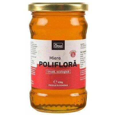 Miere poliflora cruda, eco-bio, 430g - obio