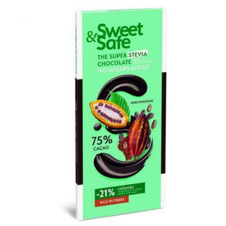 Ciocolata amaruie cu 75% cacao, indulcita cu Stevia, 90g - Sweet&Safe - Sly