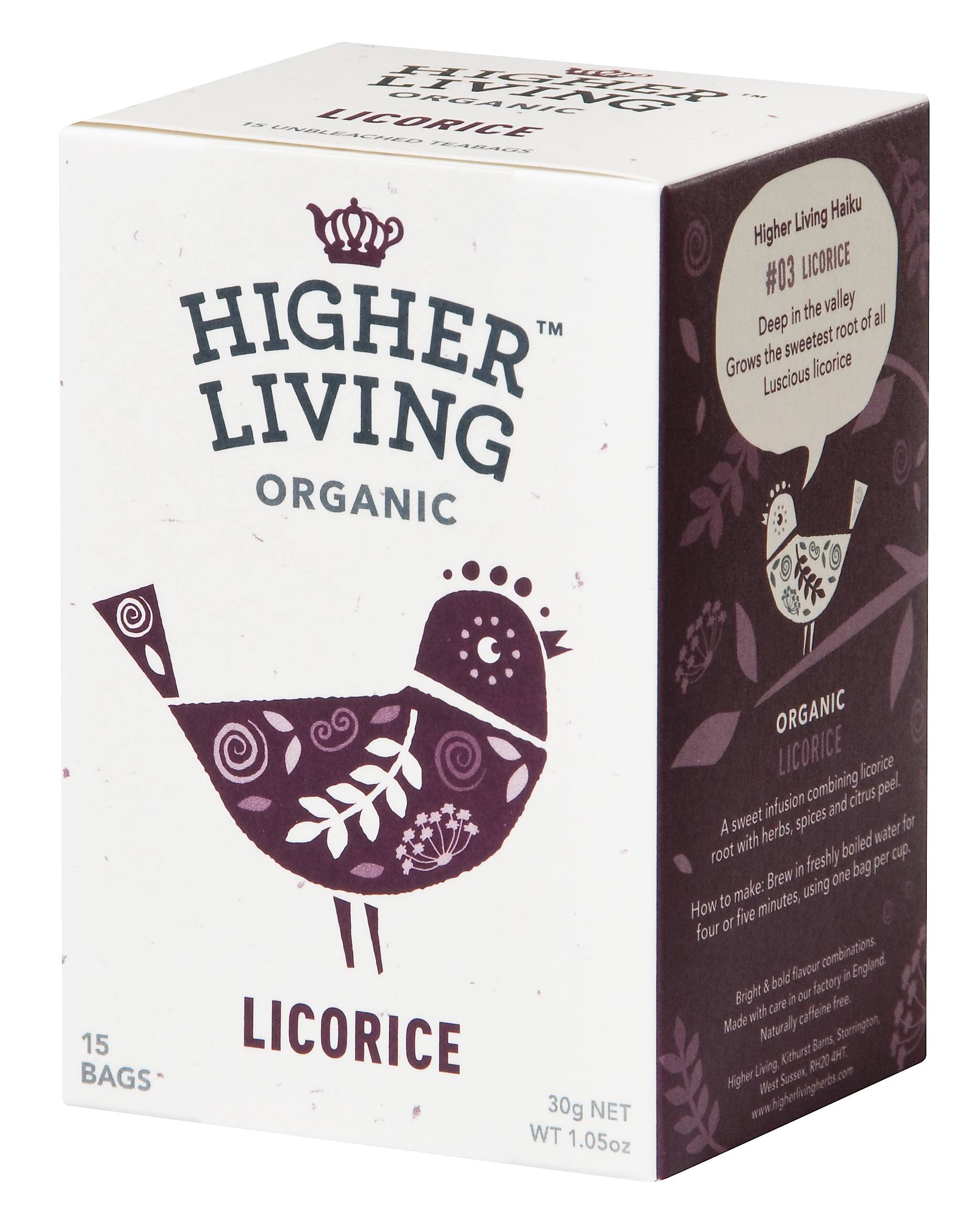 Ceai lemn dulce eco-bio, 15 plicuri, higher living