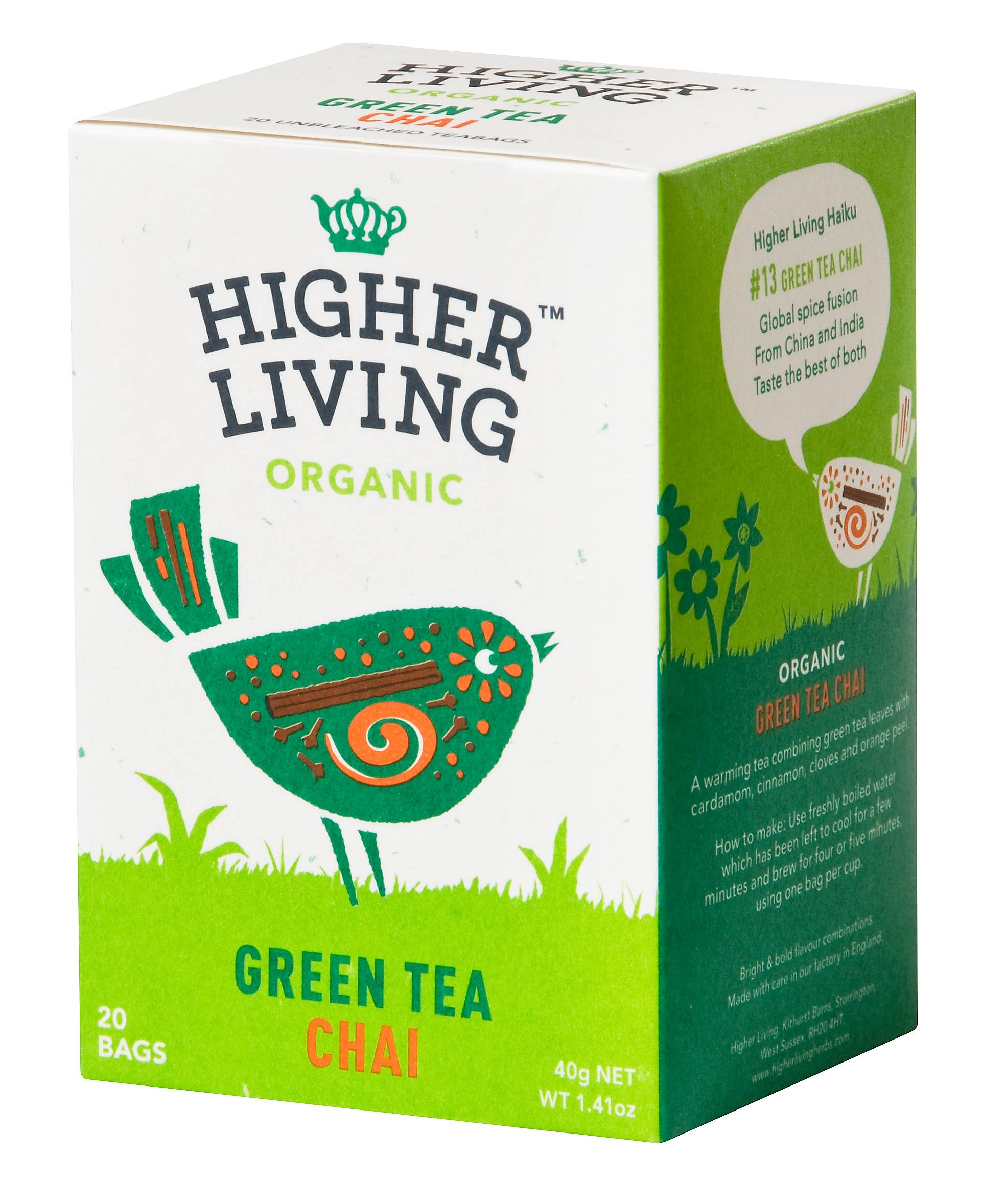 Ceai verde - chai - eco-bio, 20 plicuri, higher living