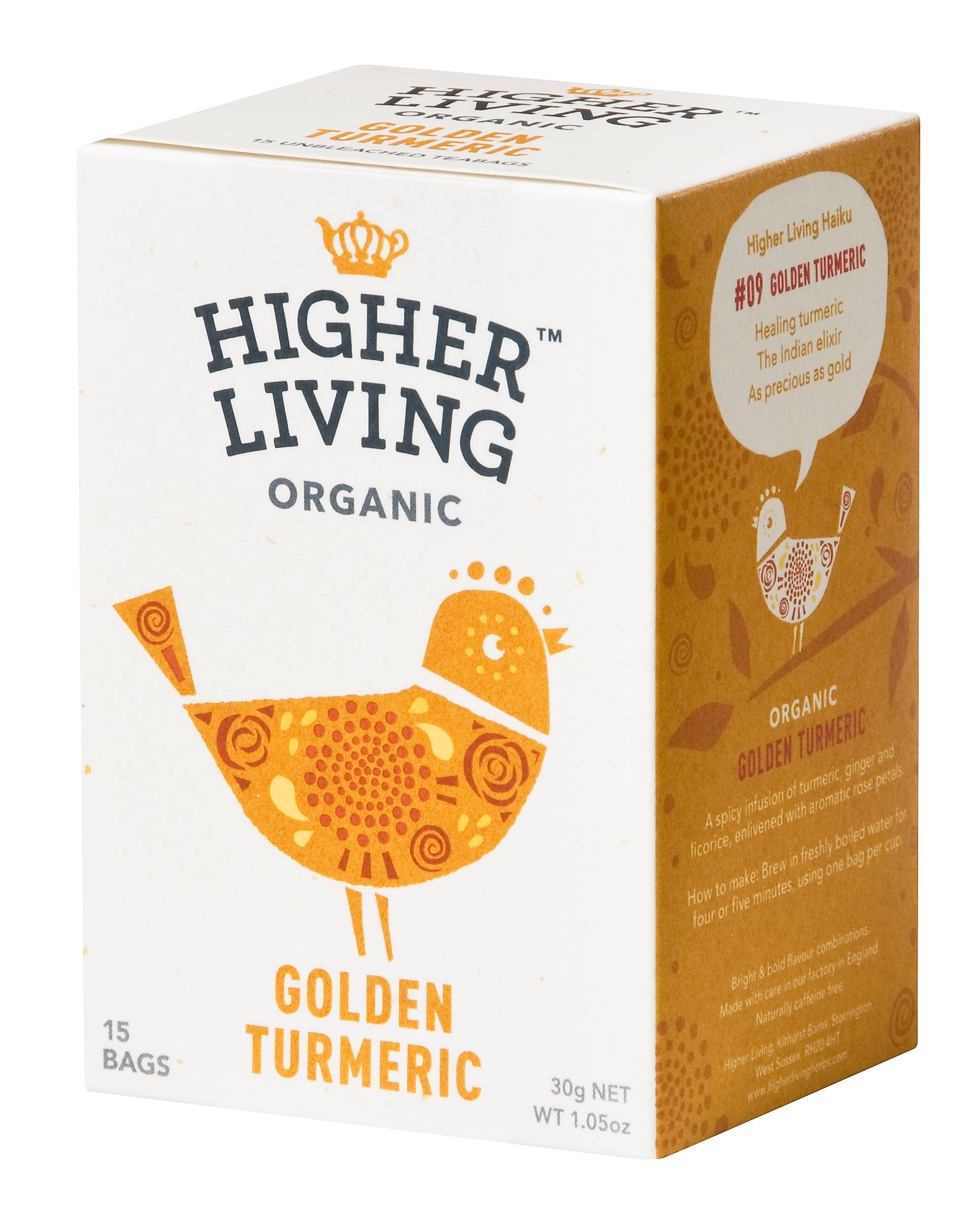 Ceai golden turmeric eco-bio, 15 plicuri, higher living