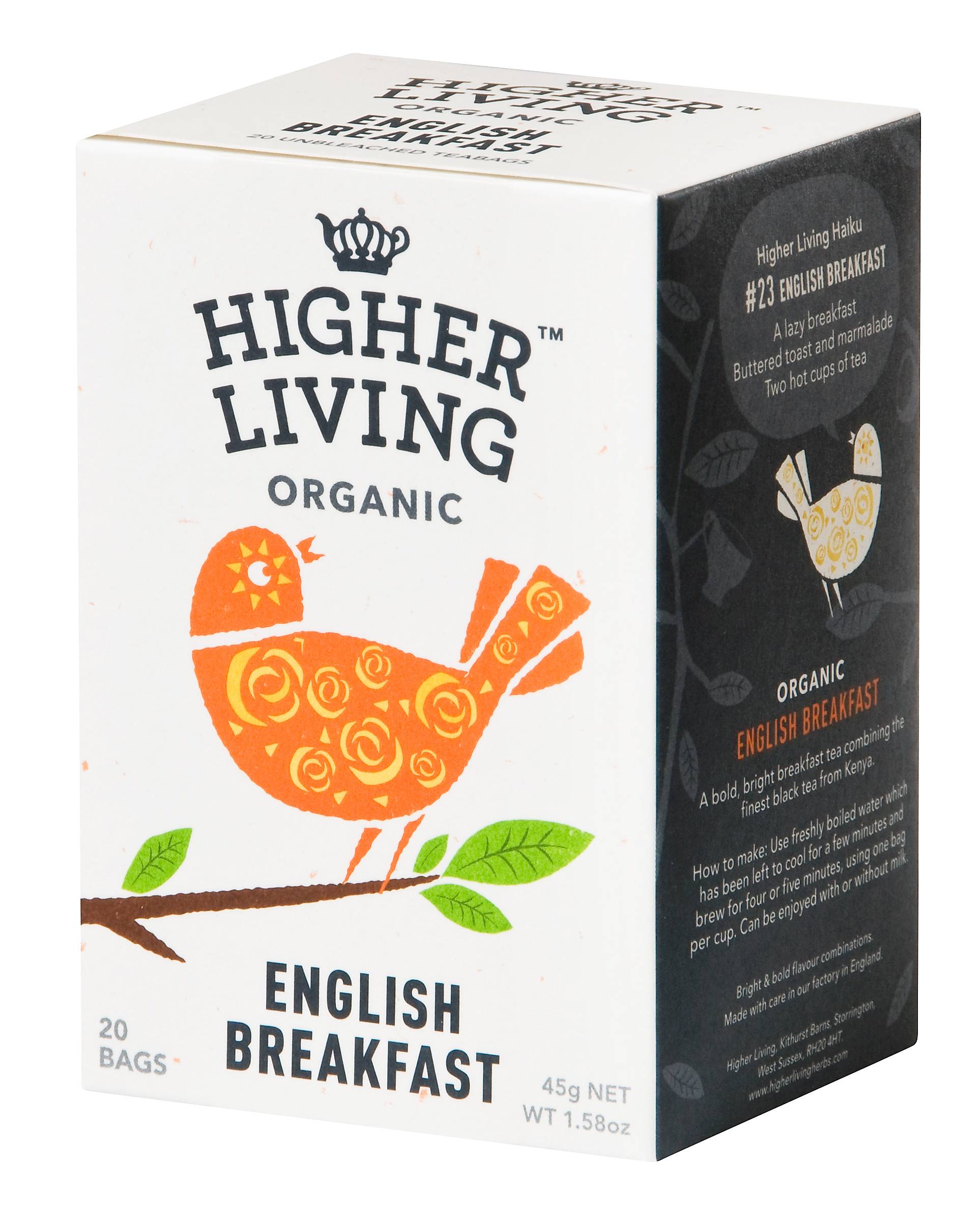 Ceai negru english breakfast eco-bio, 15 plicuri, Higher Living