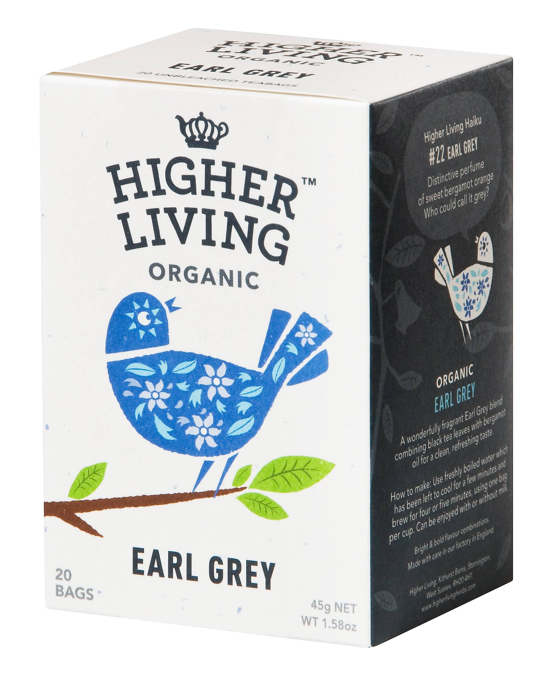 Ceai earl grey eco-bio, 20 plicuri, higher living