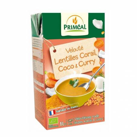 Supa crema cu linte rosie, lapte de cocos si curry, 1L, eco-bio - Primeal