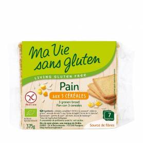 Paine cu 3 cereale feliata, fara gluten, 375g, eco-bio - Ma vie sans Gluten