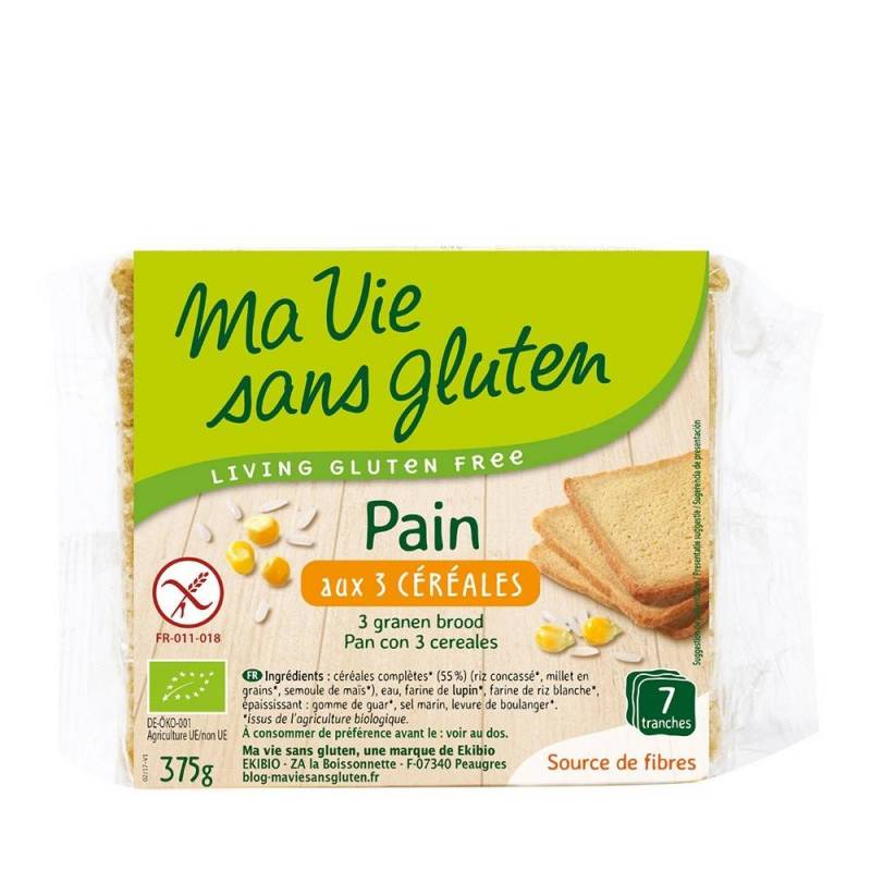 Paine cu 3 cereale feliata, fara gluten, 375g, eco-bio - Ma vie sans