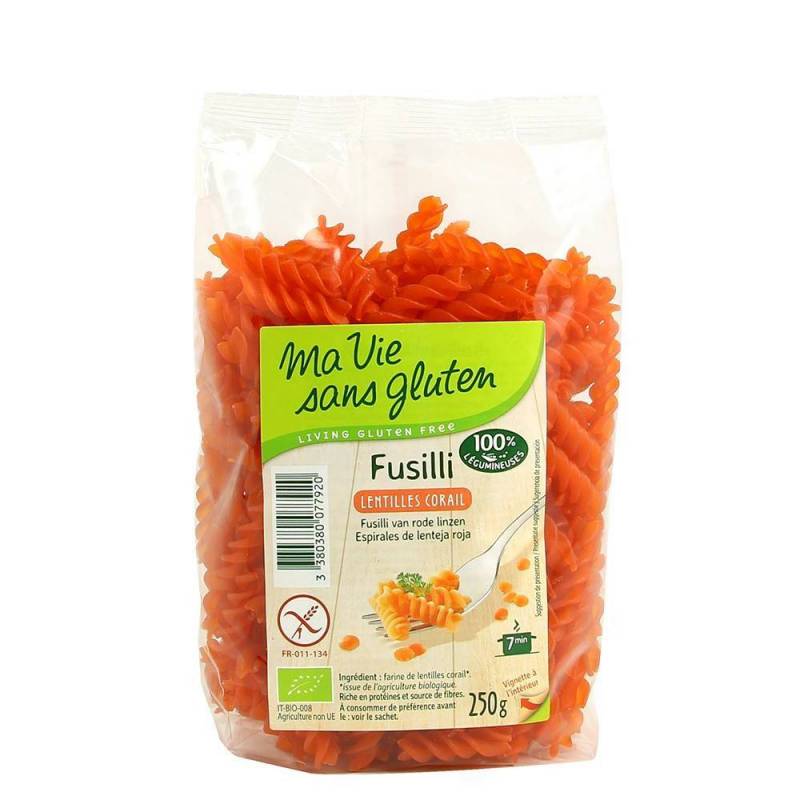 Fusilli linte rosie, fara gluten, 250g, eco-bio - Ma vie sans Gluten