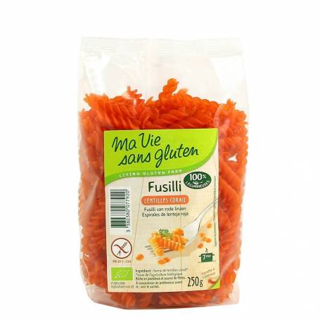 Fusilli bio linte rosie, fara gluten, 250g, eco-bio - Ma vie sans Gluten