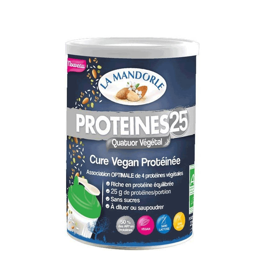 Protein 25, cura vegana instant, eco-bio, 230g - la mandorle