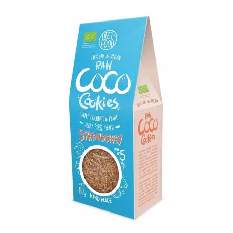 Fursecuri raw vegane cu cocos si capsuni, eco-bio, 80g - Diet Food