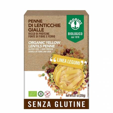 Penne din linte galbena, eco-bio, 250g - PROBIOS