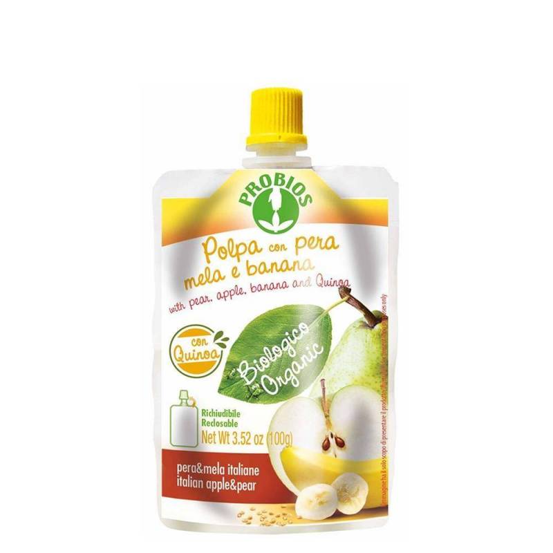 Piure de fructe pere, banane, mere si fulgi de quinoa, eco-bio, 100g