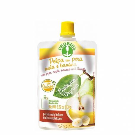 Piure de fructe pere, banane, mere si fulgi de quinoa, eco-bio, 100g - PROBIOS