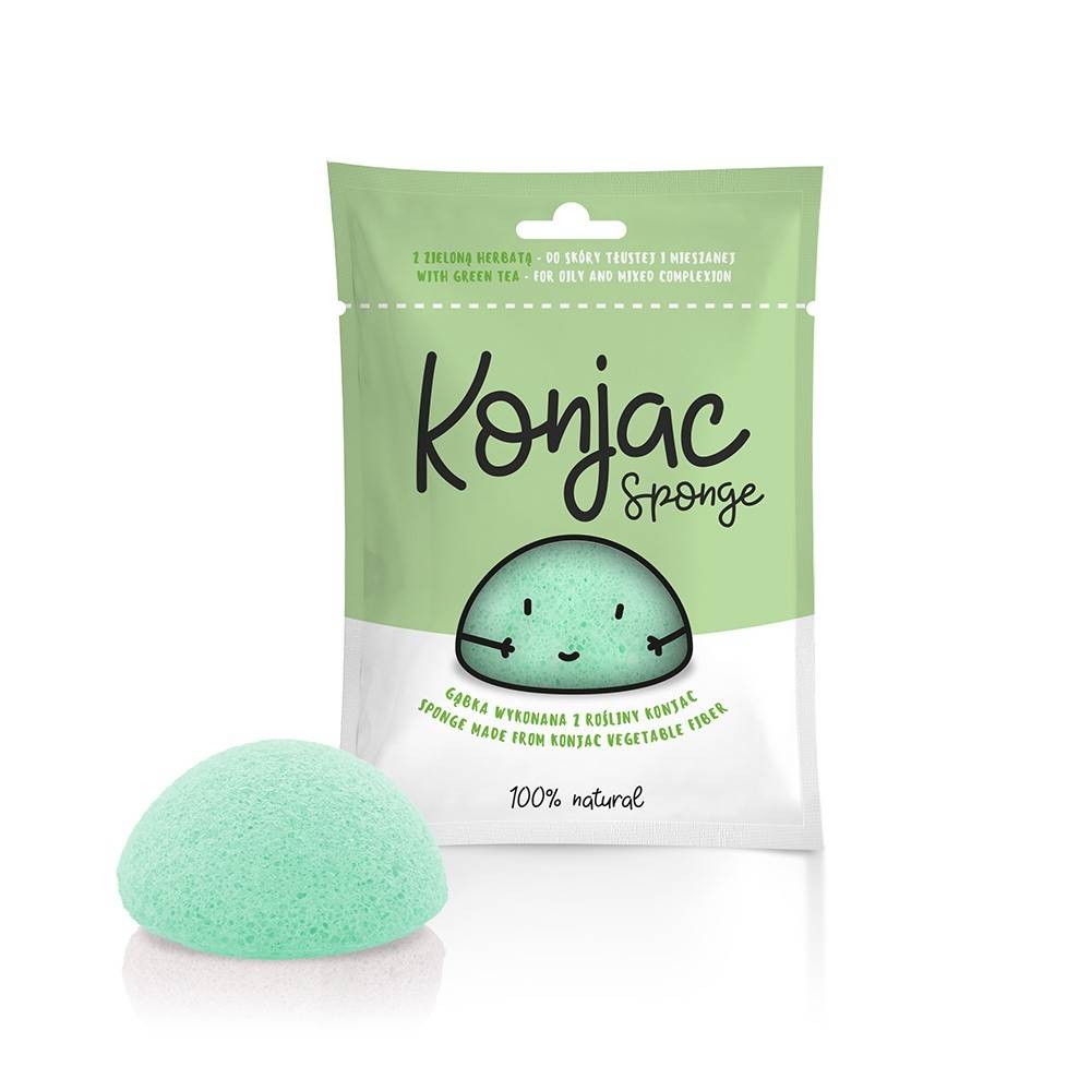 Burete Konjac Cu Ceai Verde Pentru Ten Mixt Si Gras, Konjac Sponge