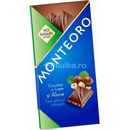 Ciocolata cu lapte si alune fara zahar cu indulcitor 90g, Monteoro