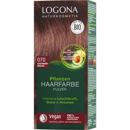 Vopsea de par, Saten Castaniu - Nuanta 070, eco-bio, 100g - Logona