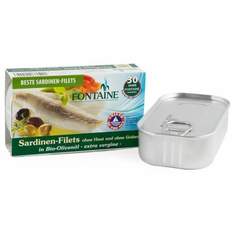 File de sardine fara piele si fara oase in ulei de masline, eco-bio, 120g - Fontaine