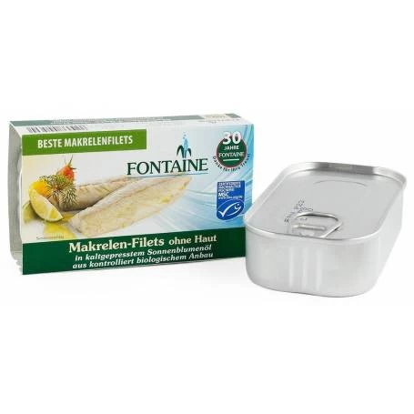 File de macrou in ulei de floarea soarelui presat la rece, eco-bio, 120g - Fontaine