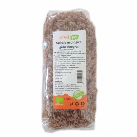 Spirale integrale din grau eco-bio, 400g, Petras Bio