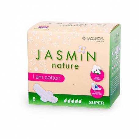 Absorbante de noapte cu bumbac si aripioare 8 buc (5 picaturi) Jasmin Nature