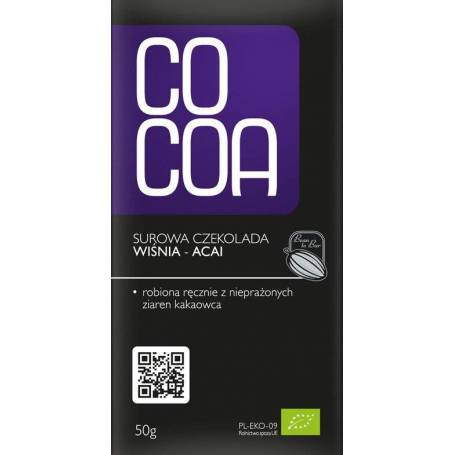 Ciocolata raw-vegan cu acai si cirese, eco-bio, 50g, Cocoa