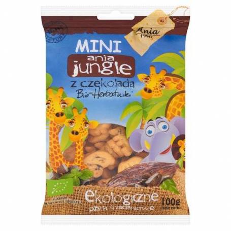 Biscuiti Mini Jungle cu ciocolata eco-bio, 100g, Ania