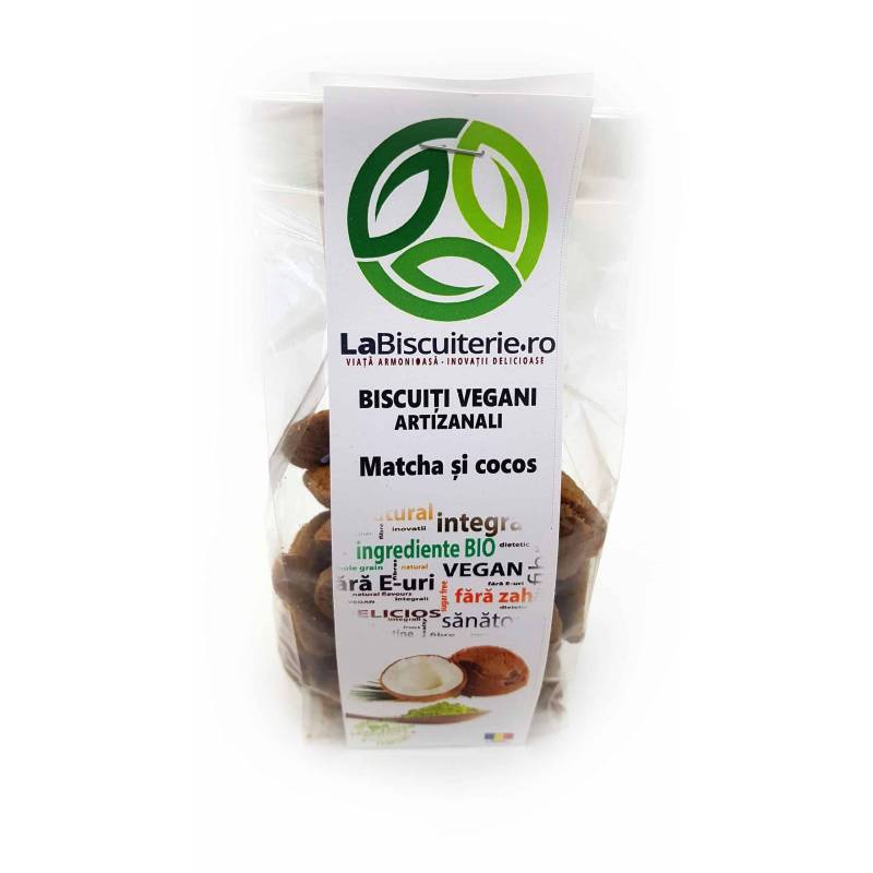 Biscuiti vegani artizanali cu matcha si cocos eco-bio– 140g - L