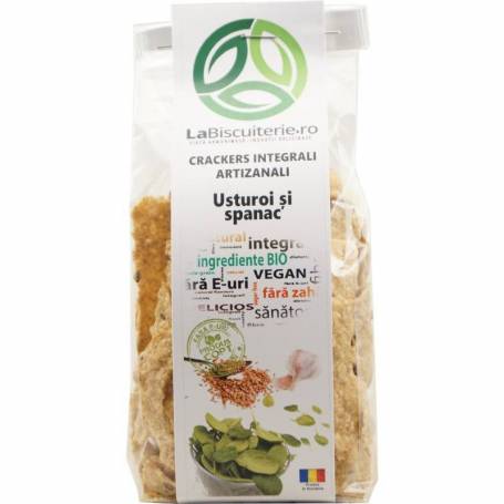 Crackers integrali artizanali cu usturoi si spanac eco-bio– 125g - LaBiscuiterie