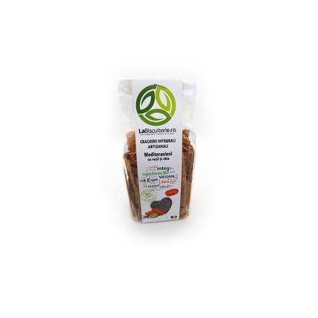 Crackers integrali artizanali mediteranieni cu rosii si chia eco-bio– 125g - LaBiscuiterie