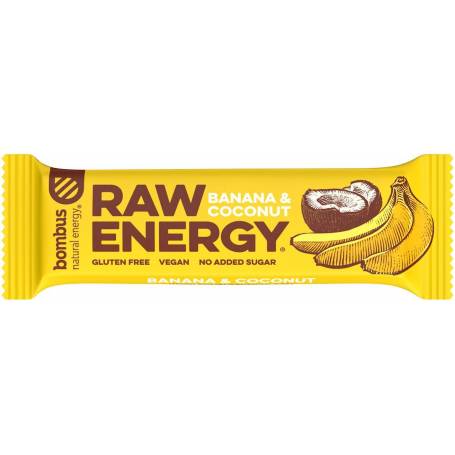 Baton proteic raw energy cu banane si nuca de cocos, eco-bio, 50g - Bombus